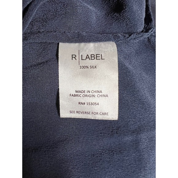 R | Label Navy Blue Short Sleeve Silk Top Women’s Size XS - Picture 9 of 10